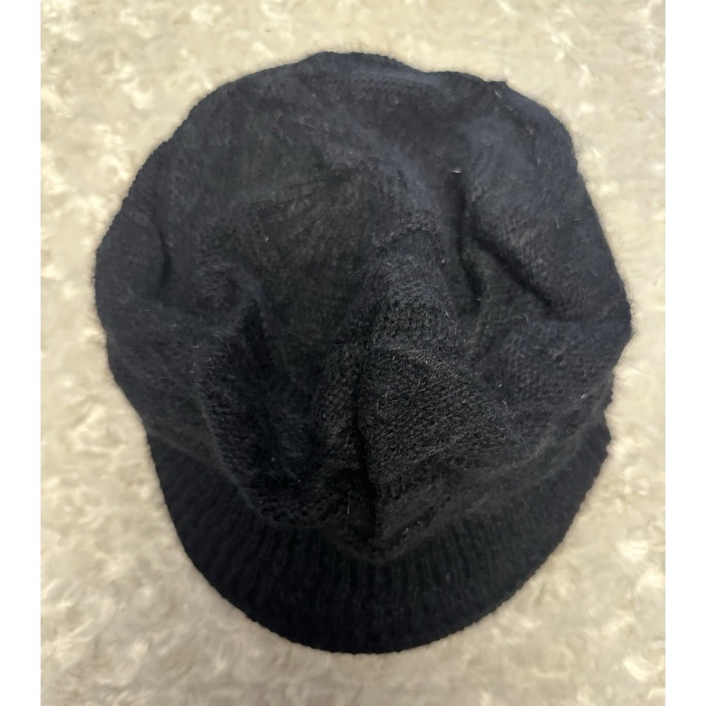 Women's Black Knit Newsboy Cap Lined Acrylic One Size Solid Casual